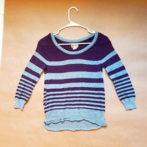 Purple and Grey Striped 3/4 Sleeve Sweater Small